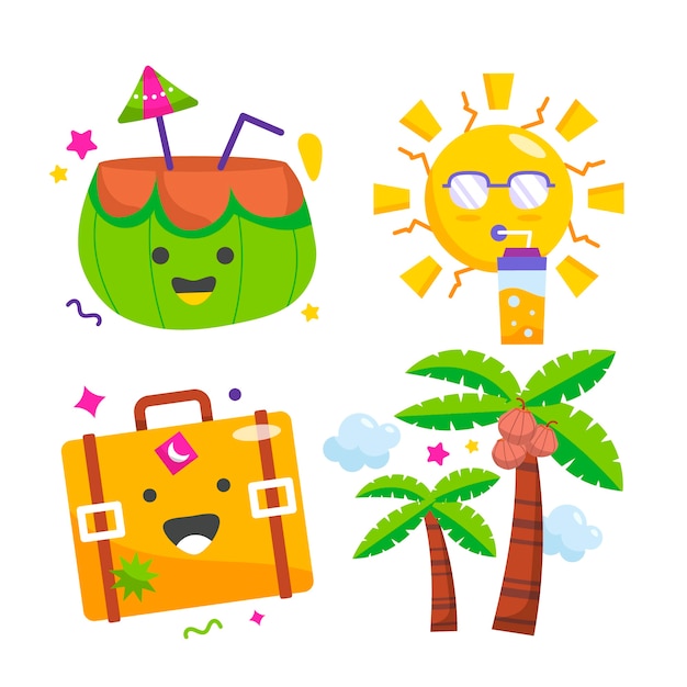 Free vector flat summer elements collection