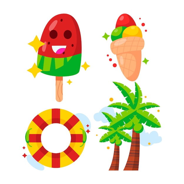 Free vector flat summer elements collection