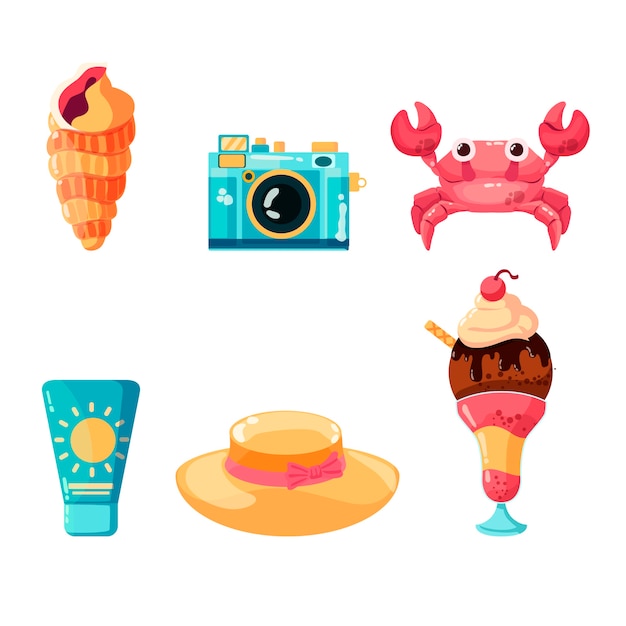 Free vector flat summer elements collection