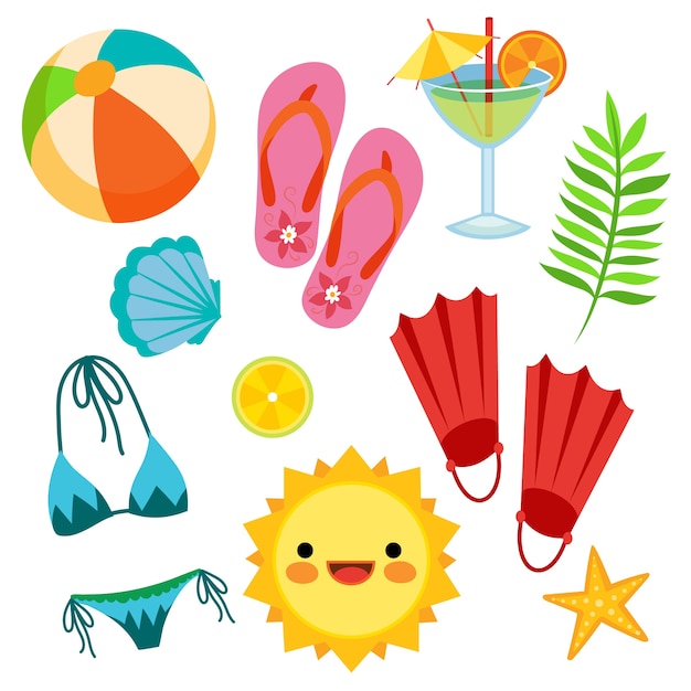 Free vector flat summer elements collection