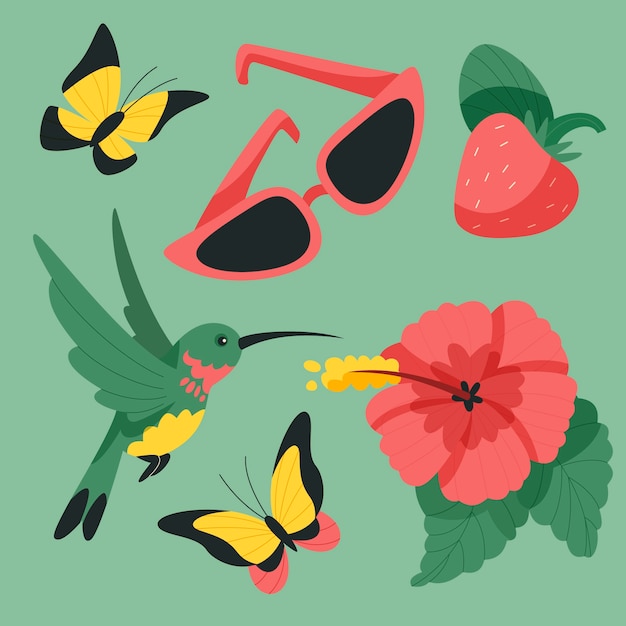 Free vector flat summer elements collection