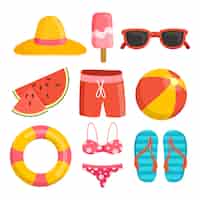 Free vector flat summer elements collection