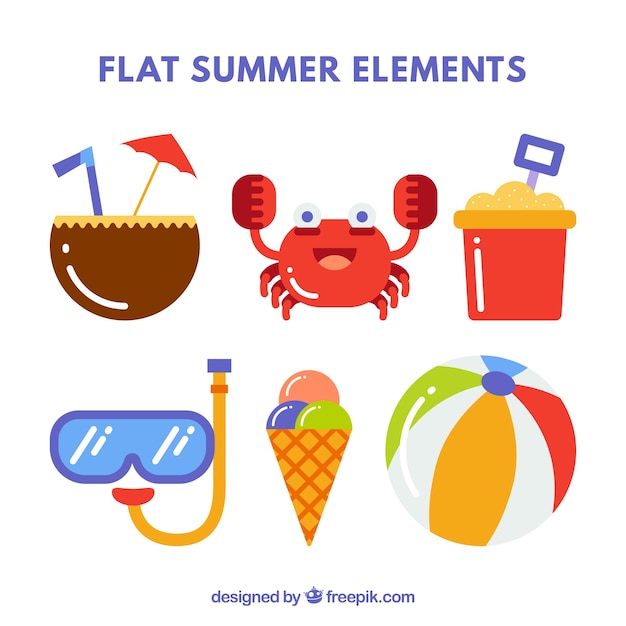 Free vector flat summer elements