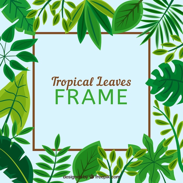 Flat summer frame with tropical leaves