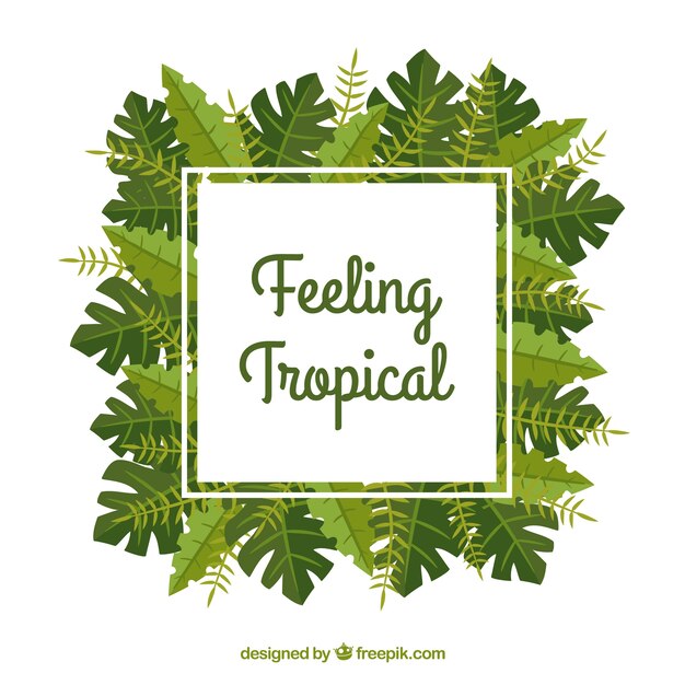 Плоская летняя рамка с тропическими листьями