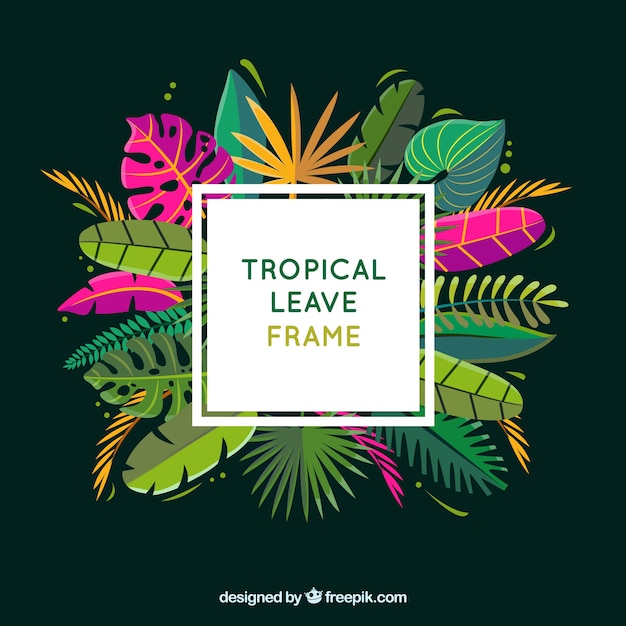 Free vector flat summer frame with tropical leaves