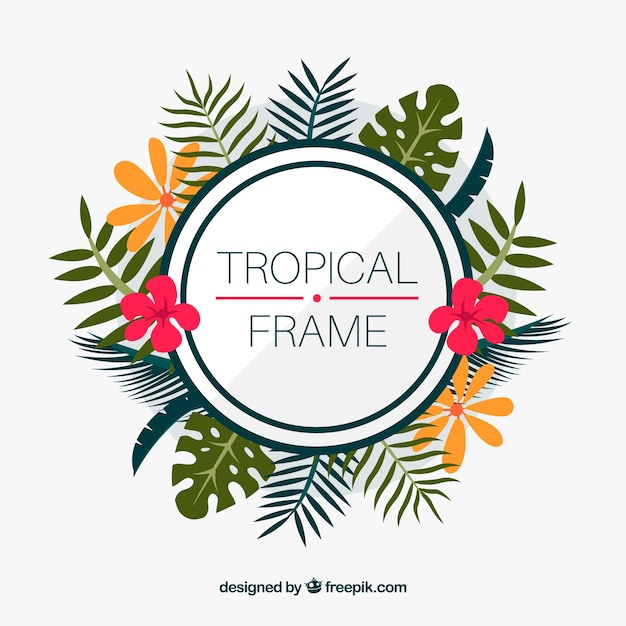 Free vector flat summer frame with tropical leaves