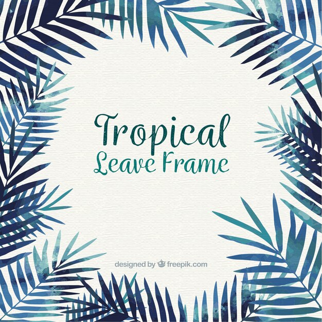 Flat summer frame with tropical leaves