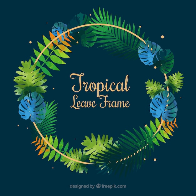 Flat summer frame with tropical leaves