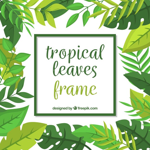 Плоская летняя рамка с тропическими листьями