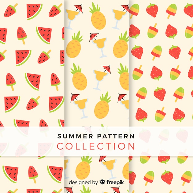 平らな夏のフルーツパターンコレクション