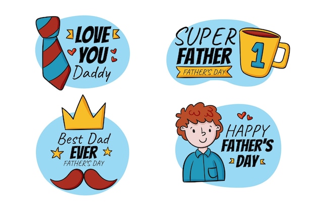 Vettore gratuito collezione di badge per la festa del papà disegnata a mano estiva piatta