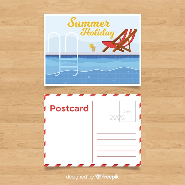 Flat summer holiday postcard