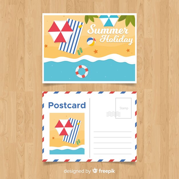 Flat summer holiday postcard