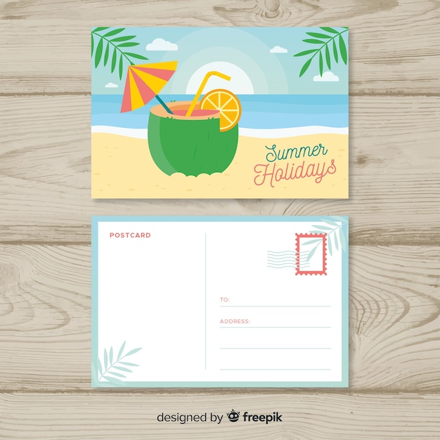 Flat summer holiday postcard