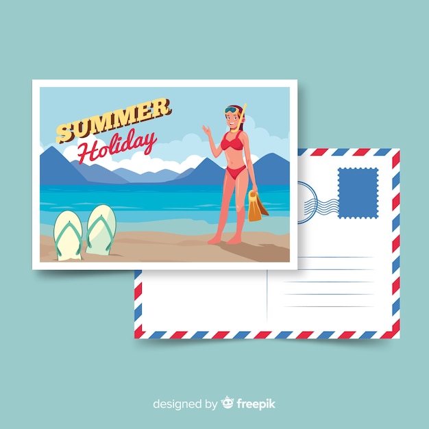 Cartolina di vacanza estiva piatta Vettore gratuito
