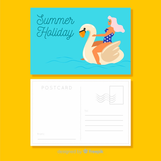 Flat summer holiday postcard