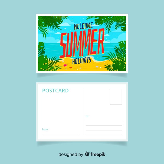 Flat summer holiday postcard