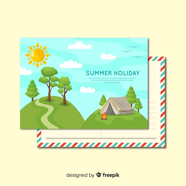 Flat summer holiday postcard