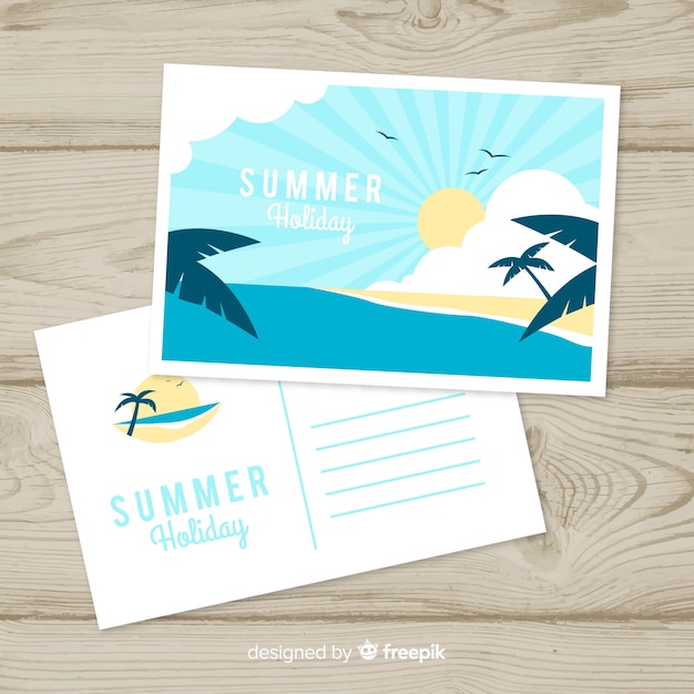 Flat summer holiday postcard