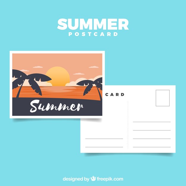 Flat summer holiday postcard