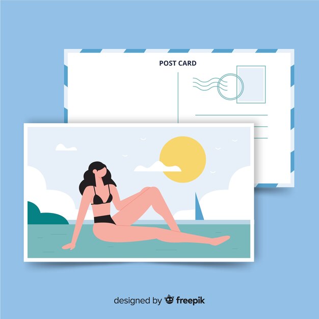 Flat summer holiday postcard