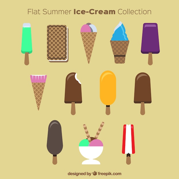 Flat summer ice-creams set