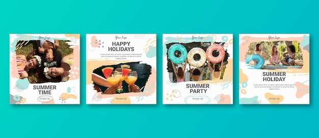 Flat summer instagram posts collection with photo