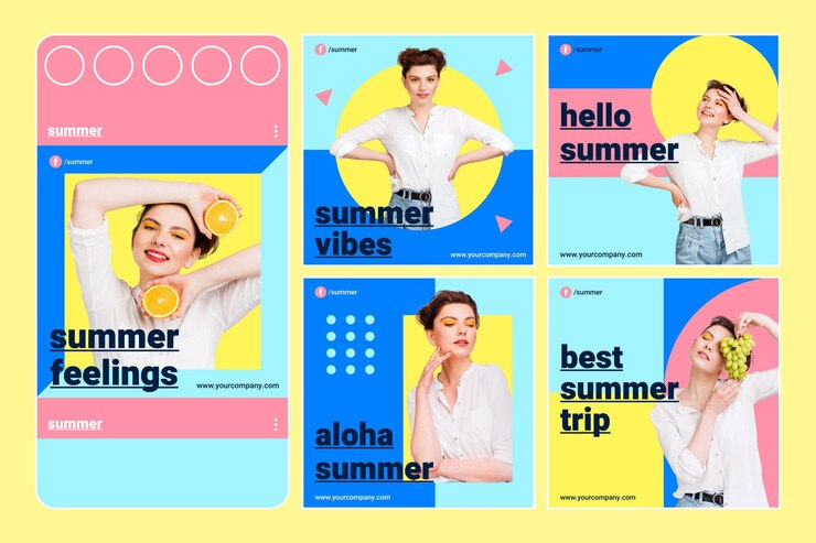 무료 Vector 사진이있는 평평한 여름 instagram 게시물 모음
