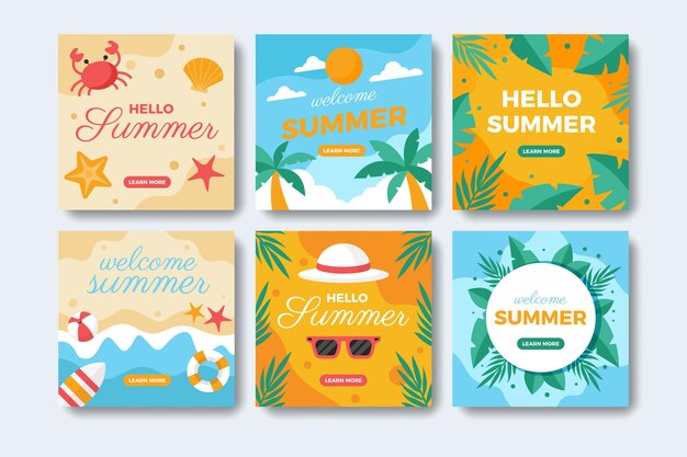 Flat summer instagram posts collection