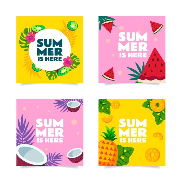 Free vector flat summer instagram posts collection