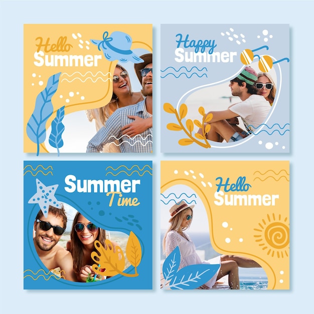 Free vector flat summer instagram posts collection