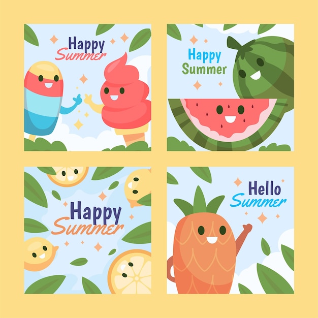 Free vector flat summer instagram posts collection