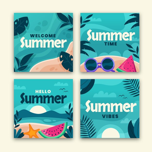 Flat summer instagram posts collection