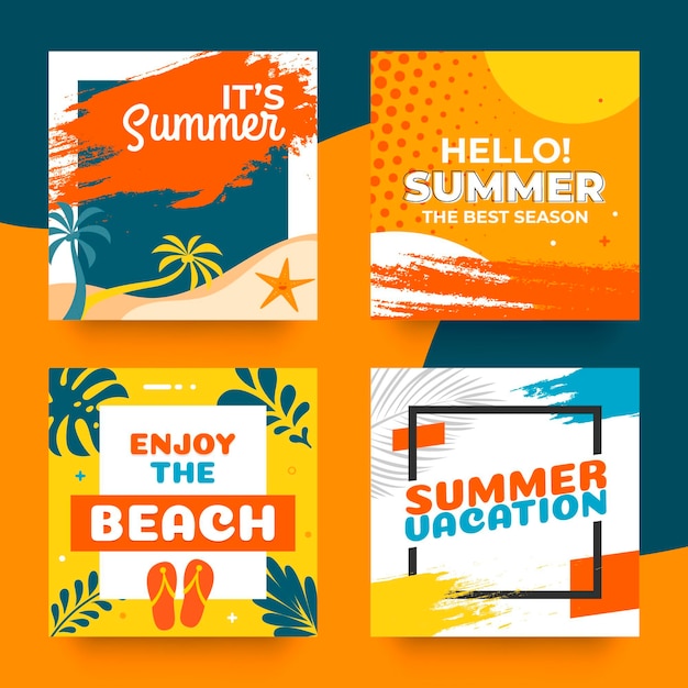 Free vector flat summer instagram posts collection