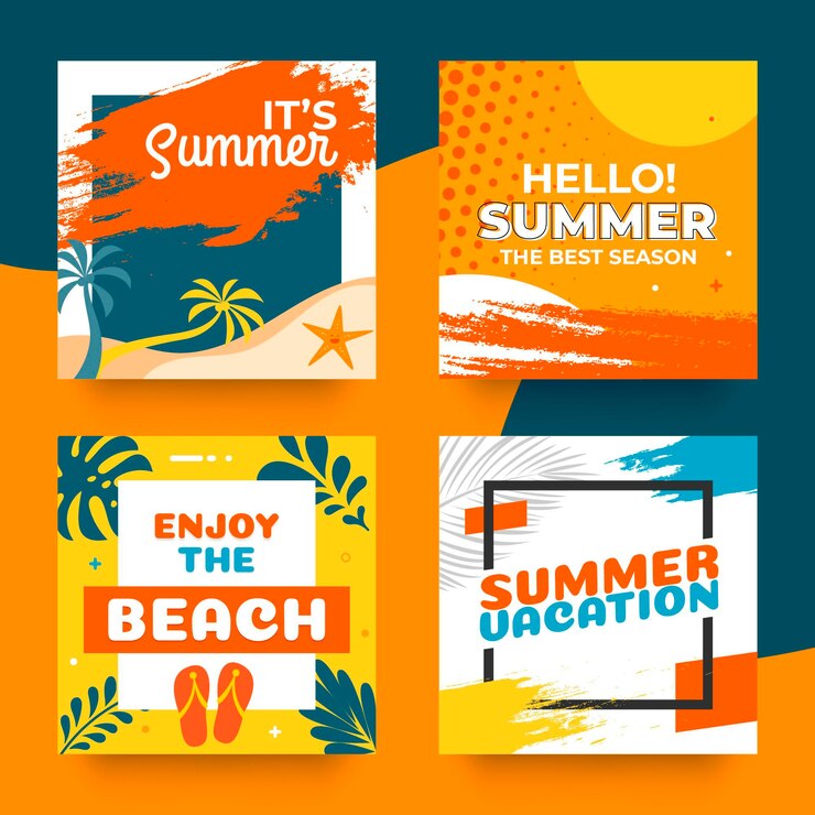 Free Vector flat summer instagram posts collection