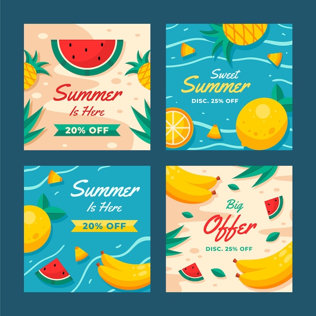 Flat summer instagram posts collection