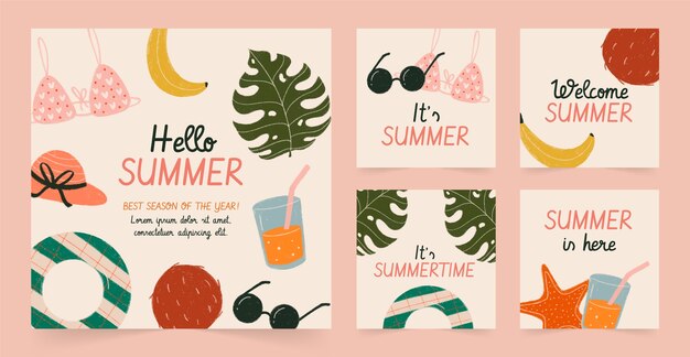 Flat summer instagram posts collection