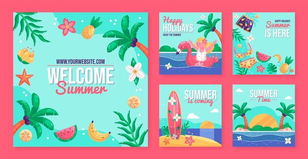 Flat summer instagram posts collection