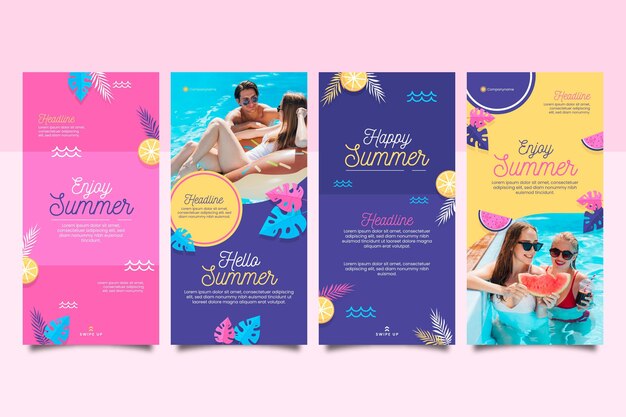 Flat summer instagram stories collection with photo