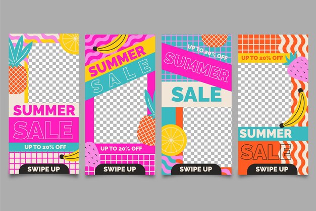 Flat summer instagram stories collection with photo