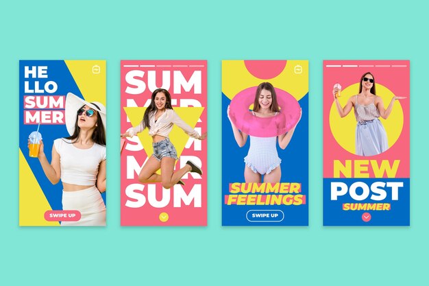 Flat summer instagram stories collection with photo