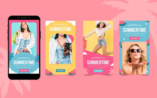 Flat summer instagram stories collection with photo