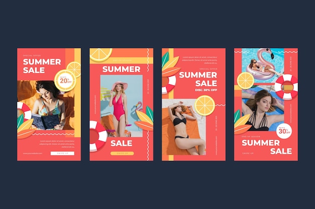 사진이있는 평평한 여름 Instagram 이야기 모음