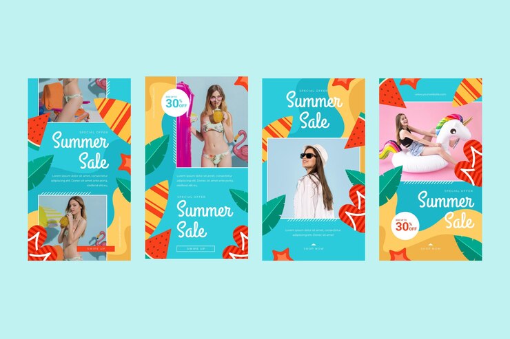 Free Vector flat summer instagram stories collection with photo
