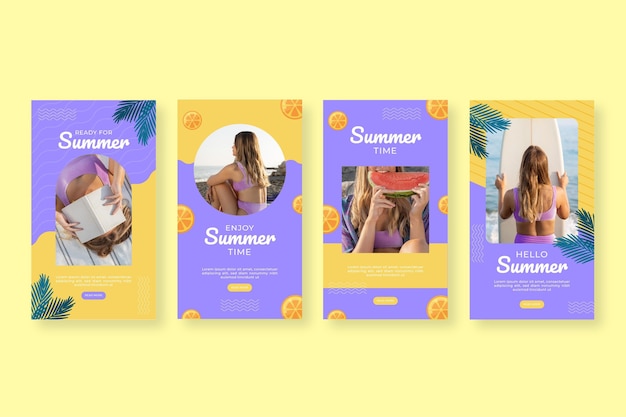 Flat summer instagram stories collection with photo