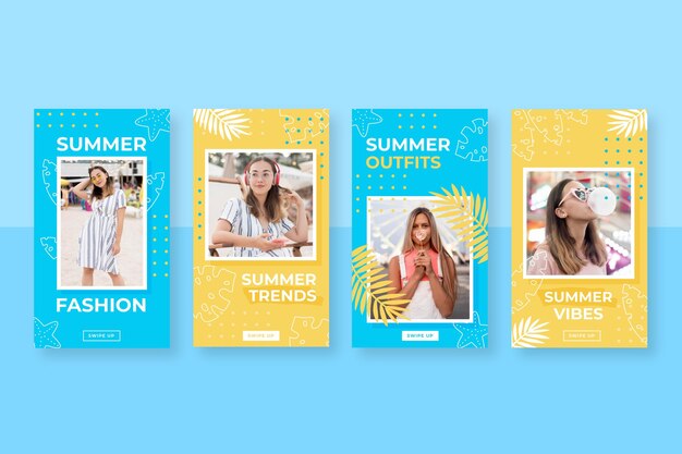 Free vector flat summer instagram stories collection with photo