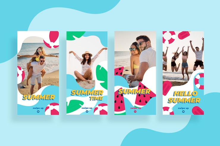 Free Vector flat summer instagram stories collection with photo