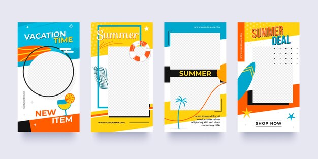 Free vector flat summer instagram stories collection