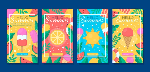 Free vector flat summer instagram stories collection